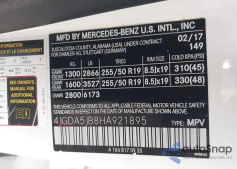 2017 Mercedes-Benz Gle 350 from USA, damaged, VIN 4JGDA5JB8HA921895